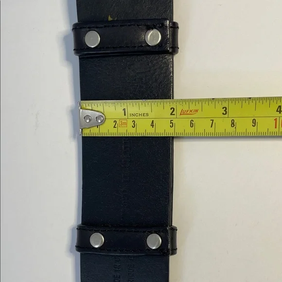 Vintage LE CHATEAU Y2K Black Leather Belt w Silver Eyelets & Crystal Front Clasp - Picture 8 of 10